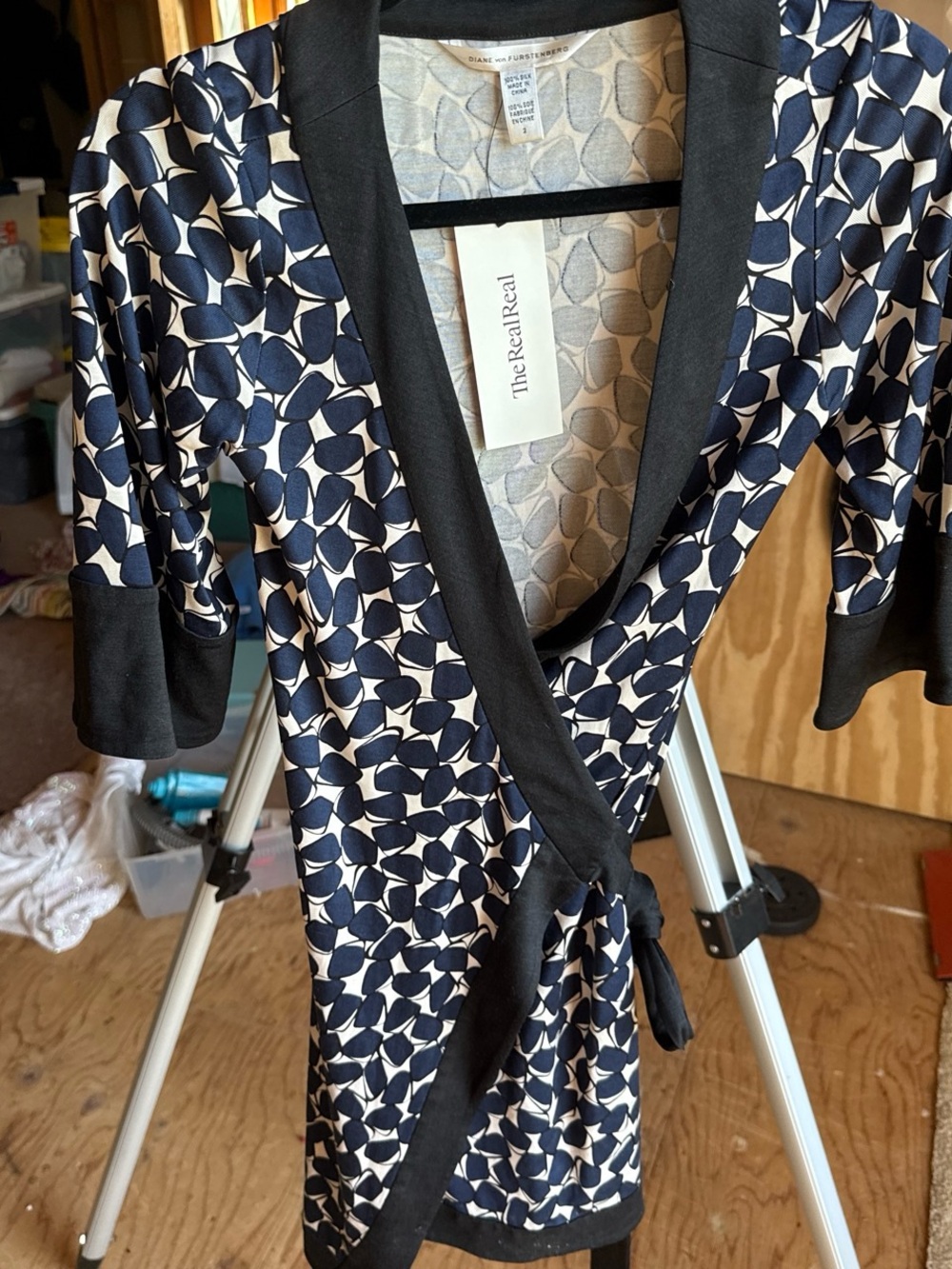 Diane von Furstenberg Navy and Cream Printed Silk Wrap dress